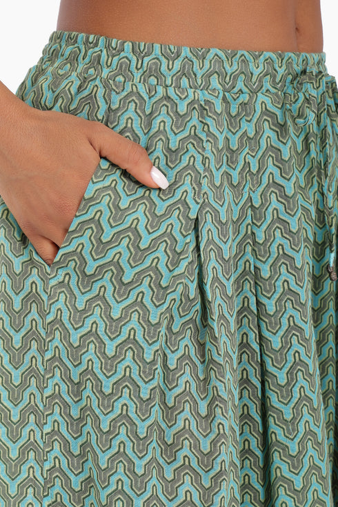 Wide leg pants in printed cotton gauze with pockets